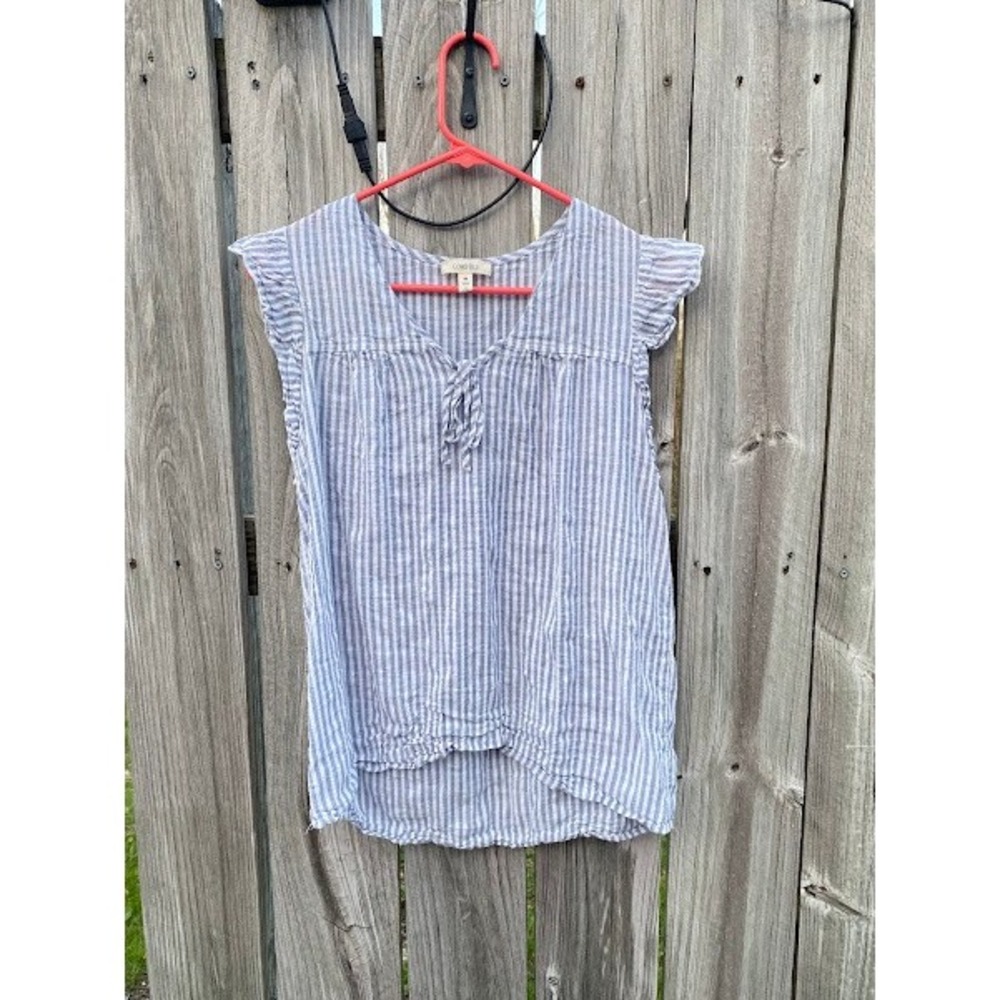 Como Blu Womens Blue White Striped Ruffle Sleeve V-Neck Tie Blouse M‎ F2U053BLU